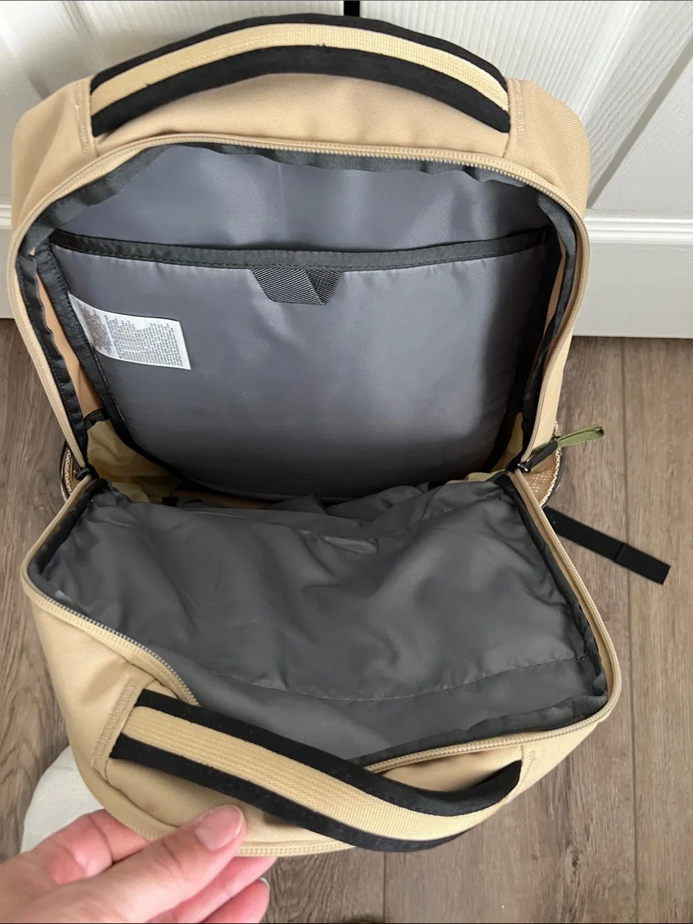 The North Face Jester Backpack in Beige with Olive Bungee